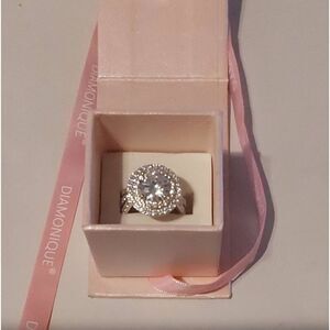 Gorgeous DIAMONIQUE 5.8 Carat Double Halo Design Ring Sz 8~Platinum/925SS